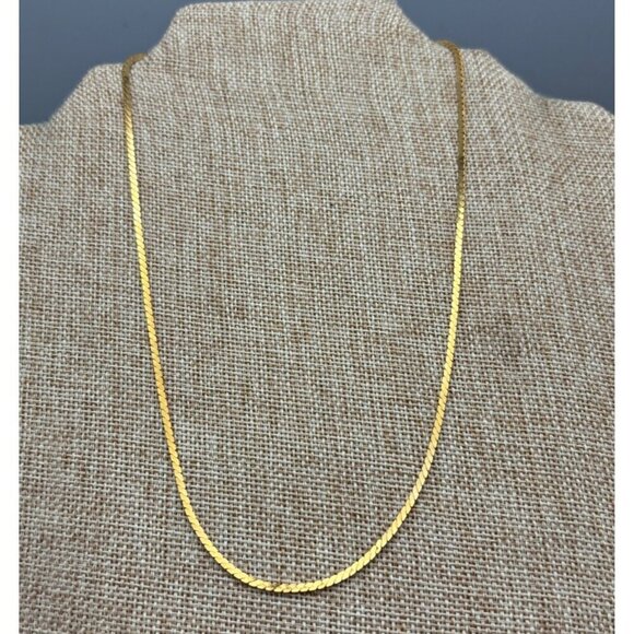 Gold Tone Herringbone Double Strand Chain Necklace Convertible 2 Chains 17" 21" - Picture 10 of 12
